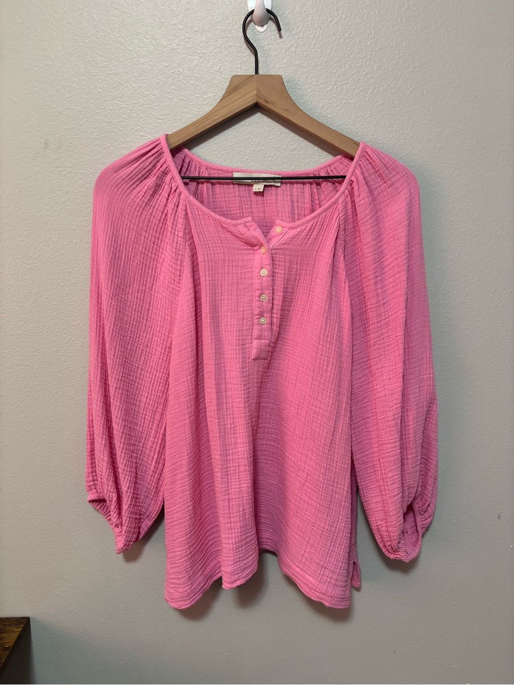 LOFT Pink Medium Cotton Henley Top